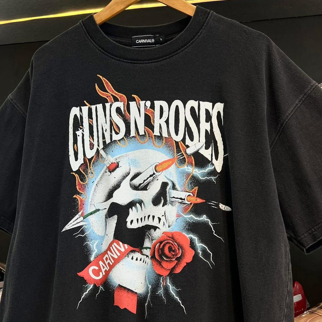 Carnival x Guns N Roses Bullet Skull Ovs Washedt T-Shirt Black
