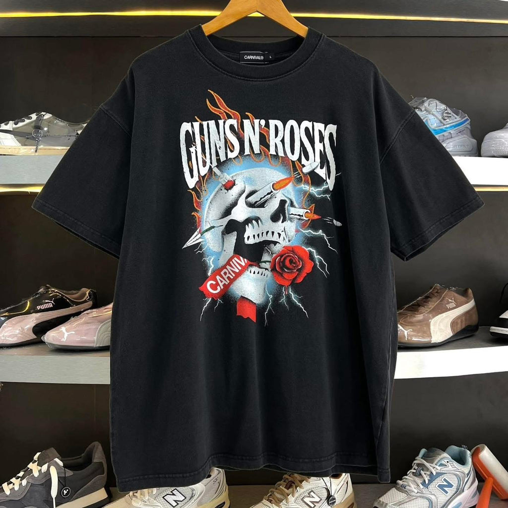 Carnival x Guns N Roses Bullet Skull Ovs Washedt T-Shirt Black