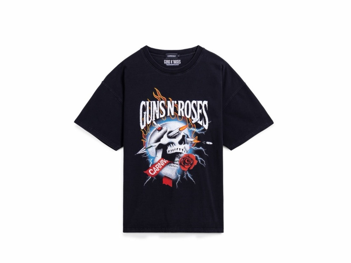 Carnival x Guns N Roses Bullet Skull Ovs Washedt T-Shirt Black